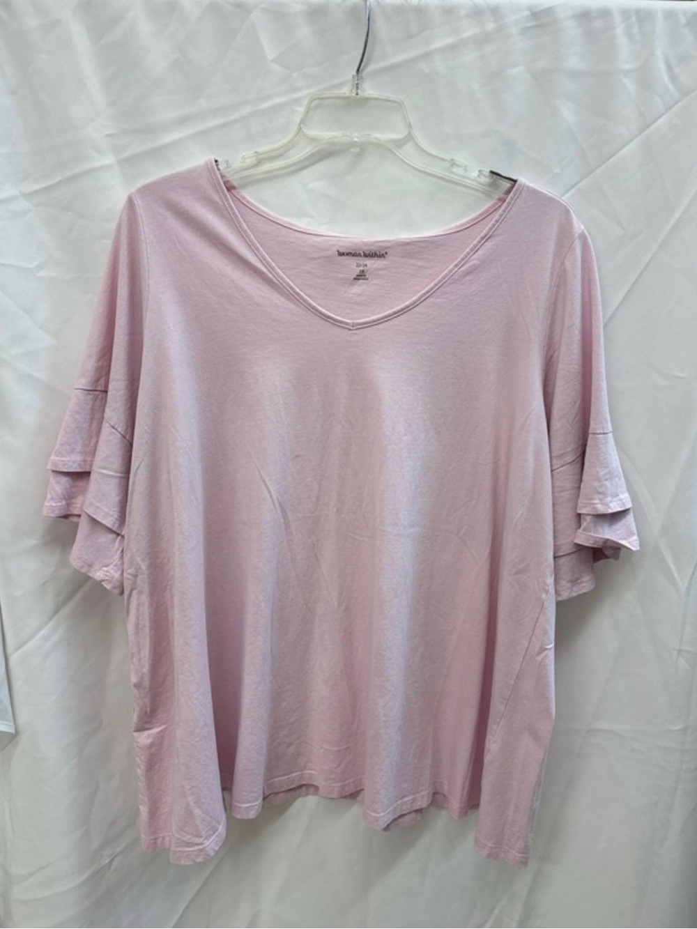 Woman Within Light Pink V-Neck Ruffle Sleeve Top